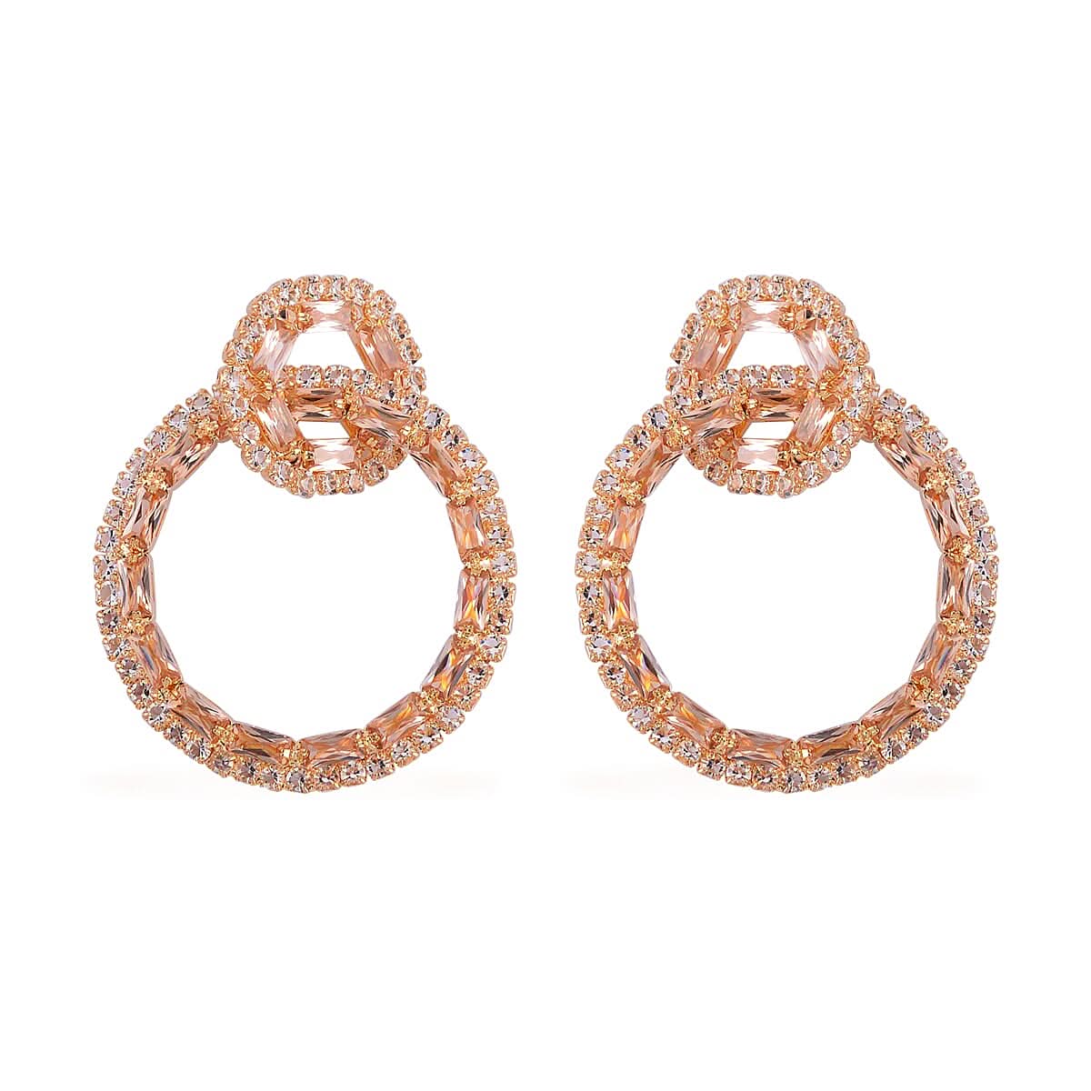Champagne and White Austrian Crystal Earrings in Goldtone