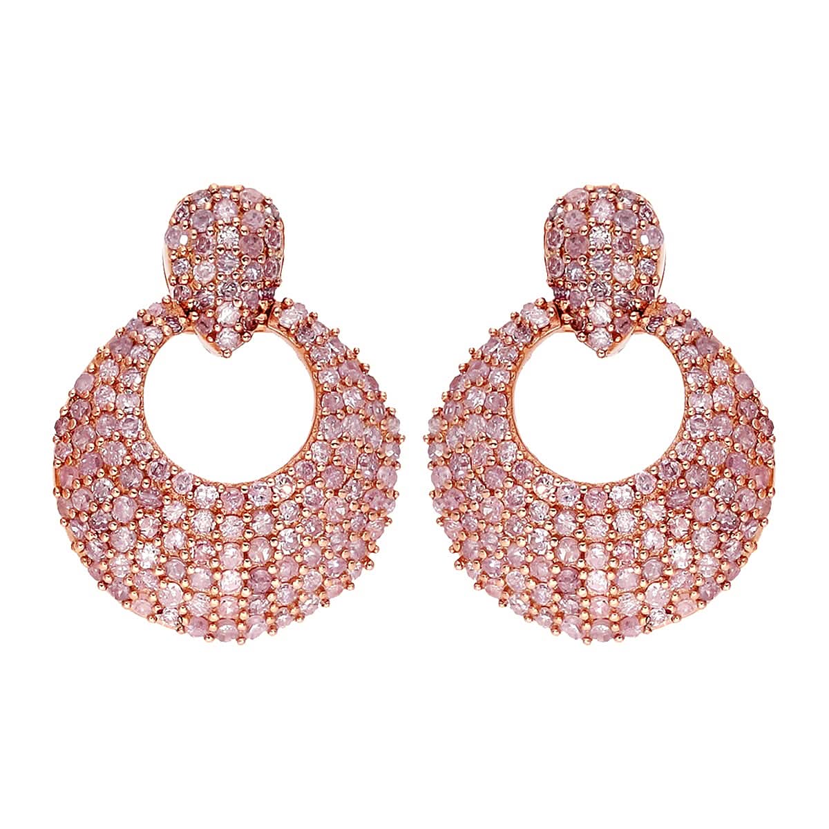 Natural Pink Diamond Earrings in Vermeil Rose Gold Over Sterling Silver 1.00 ctw