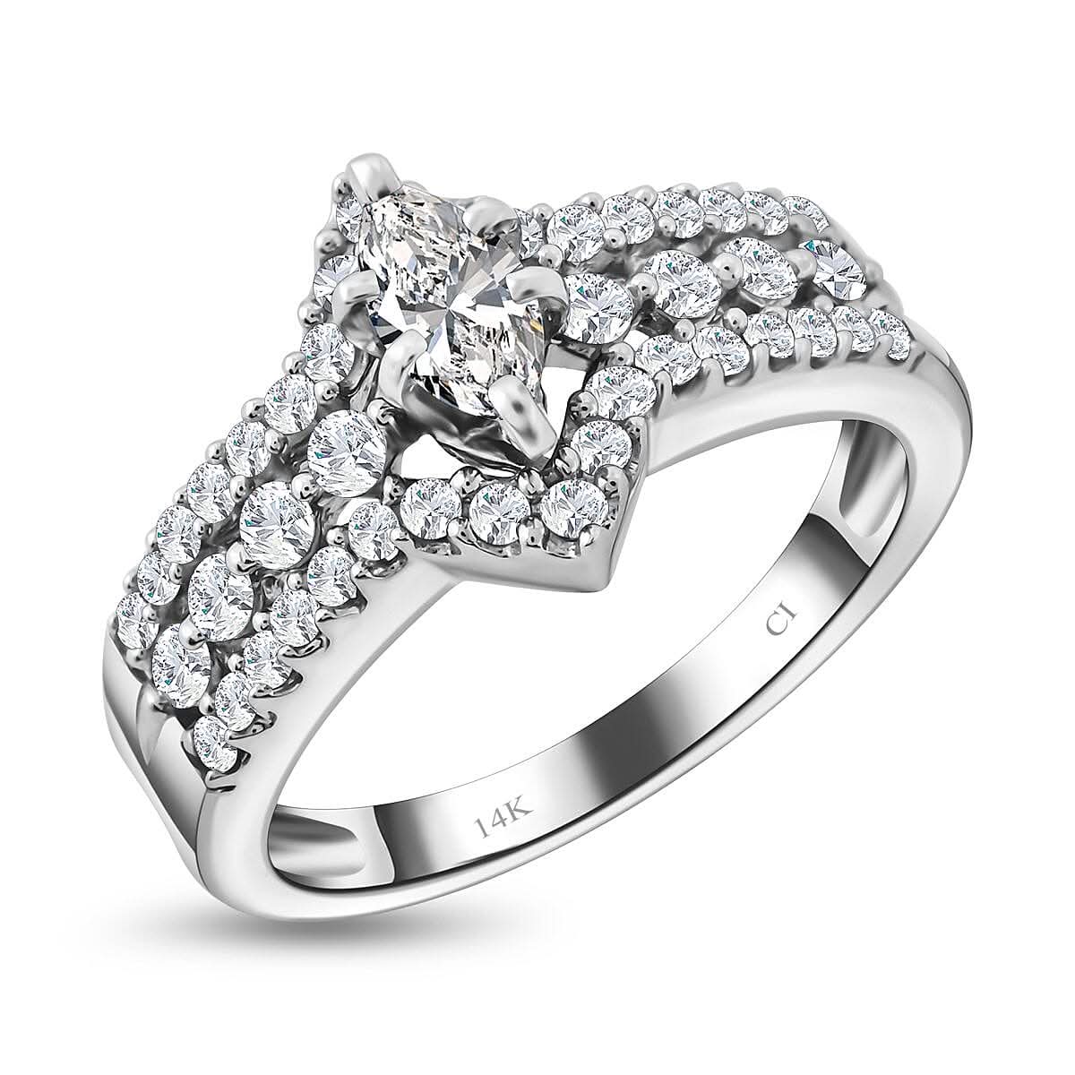 NY Closeout 14K White Gold G-H I2 Diamond Ring 7 Grams 0.75 ctw