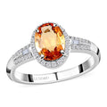 Doorbuster Luxoro 10K White Gold Premium Natural Ceylon Orange Sapphire and G-H I2 Diamond Halo Ring (Size 10.0) 1.65 ctw - Sticky add to cart bar