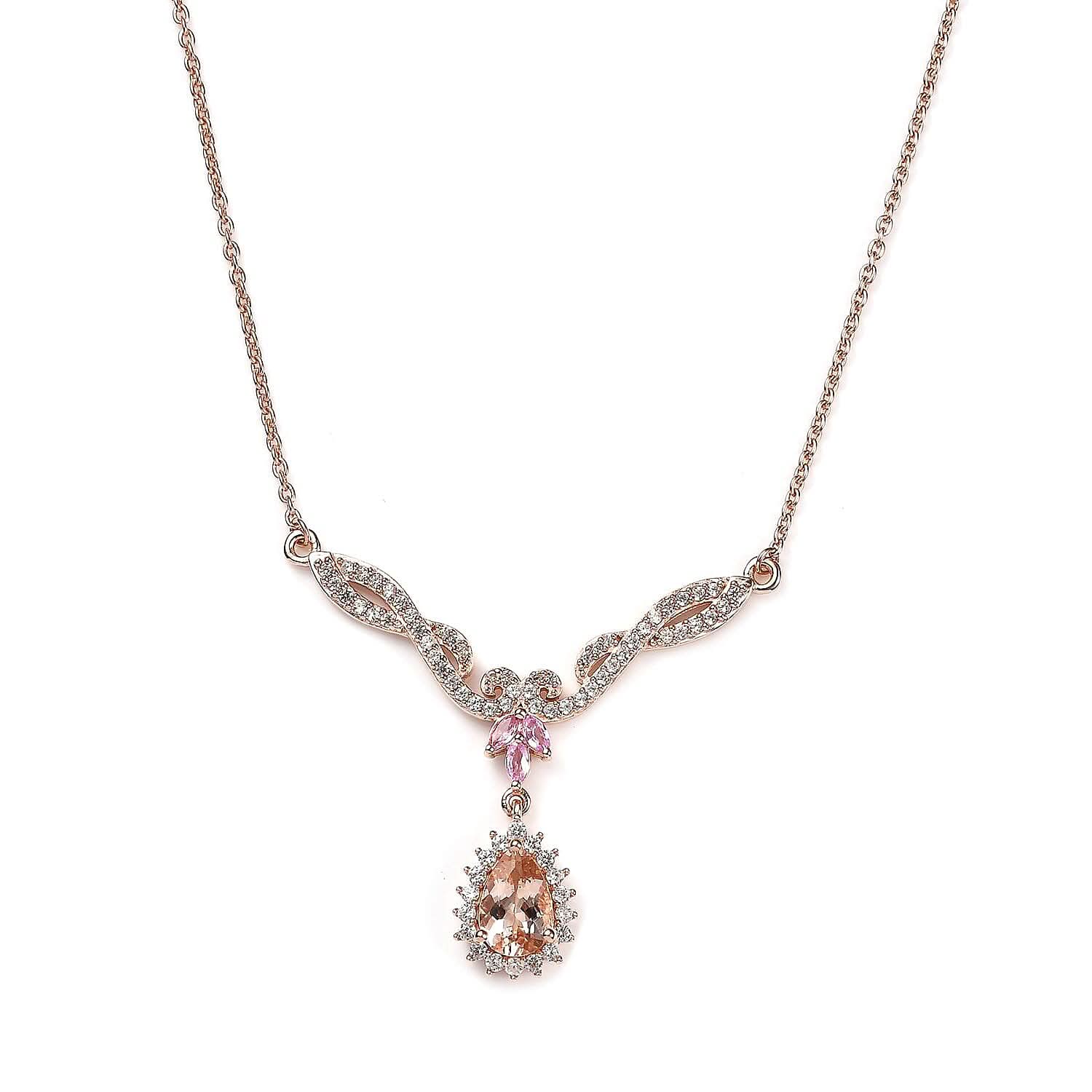 Premium Marropino Morganite and Multi Gemstone Necklace 18-20 Inches in Vermeil Rose Gold Over Sterling Silver 2.50 ctw