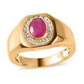 Doorbuster Premium Montepuez Ruby and Moissanite Men's Ring in Vermeil Yellow Gold Over Sterling Silver 1.60 ctw - Sticky add to cart bar
