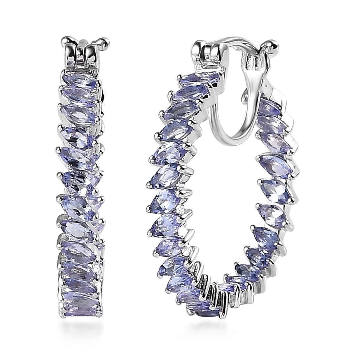Doorbuster Karis Tanzanite Inside Out Hoop Earrings in Platinum Bond 3.15 ctw