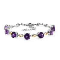 Karis African Amethyst Station Bracelet in 18K YG Plated and Platinum Bond (6.50-8.0In) 8.40 ctw