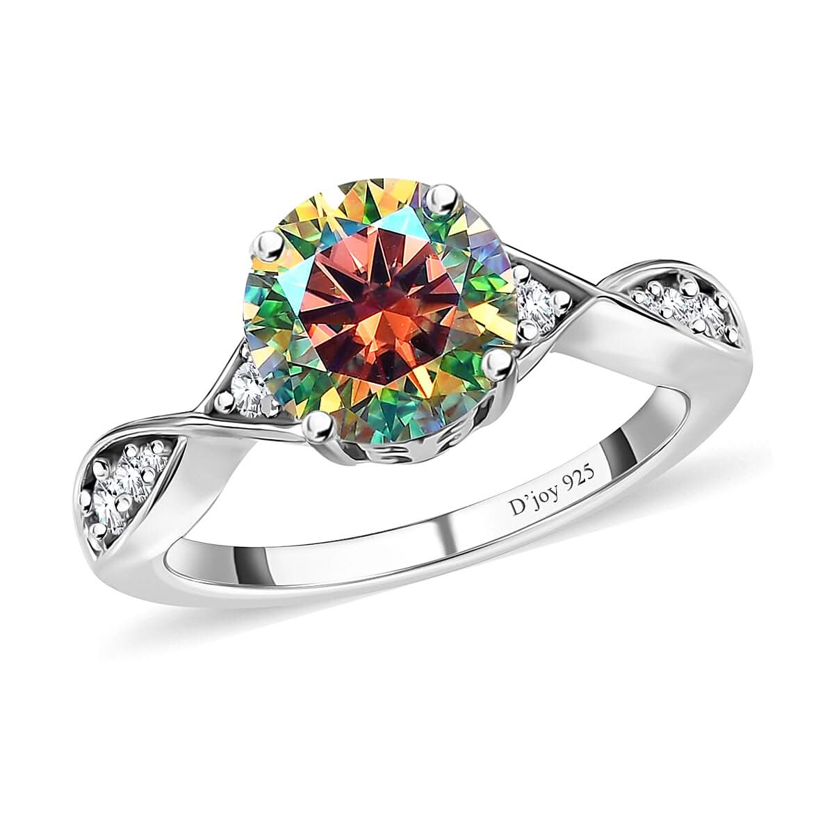 Dichroic Luminous Moissanite and White Moissanite Ring in Platinum Over Sterling Silver 1.85 ctw