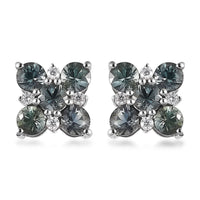 Natural Parti Sapphire and Moissanite Floral Stud Earrings in Platinum Over Sterling Silver 2.20 ctw
