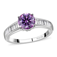 Royal Purple Moissanite and White Moissanite Ring in Platinum Over Sterling Silver 2.50 ctw