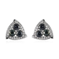 Natural Parti Sapphire and Moissanite Stud Earrings in Platinum Over Sterling Silver 1.65 ctw
