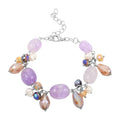 White Freshwater Pearl, Amethyst and Multi Glass Bracelet in Silvertone (7.50-8.50) 0.50 ctw - Sticky add to cart bar