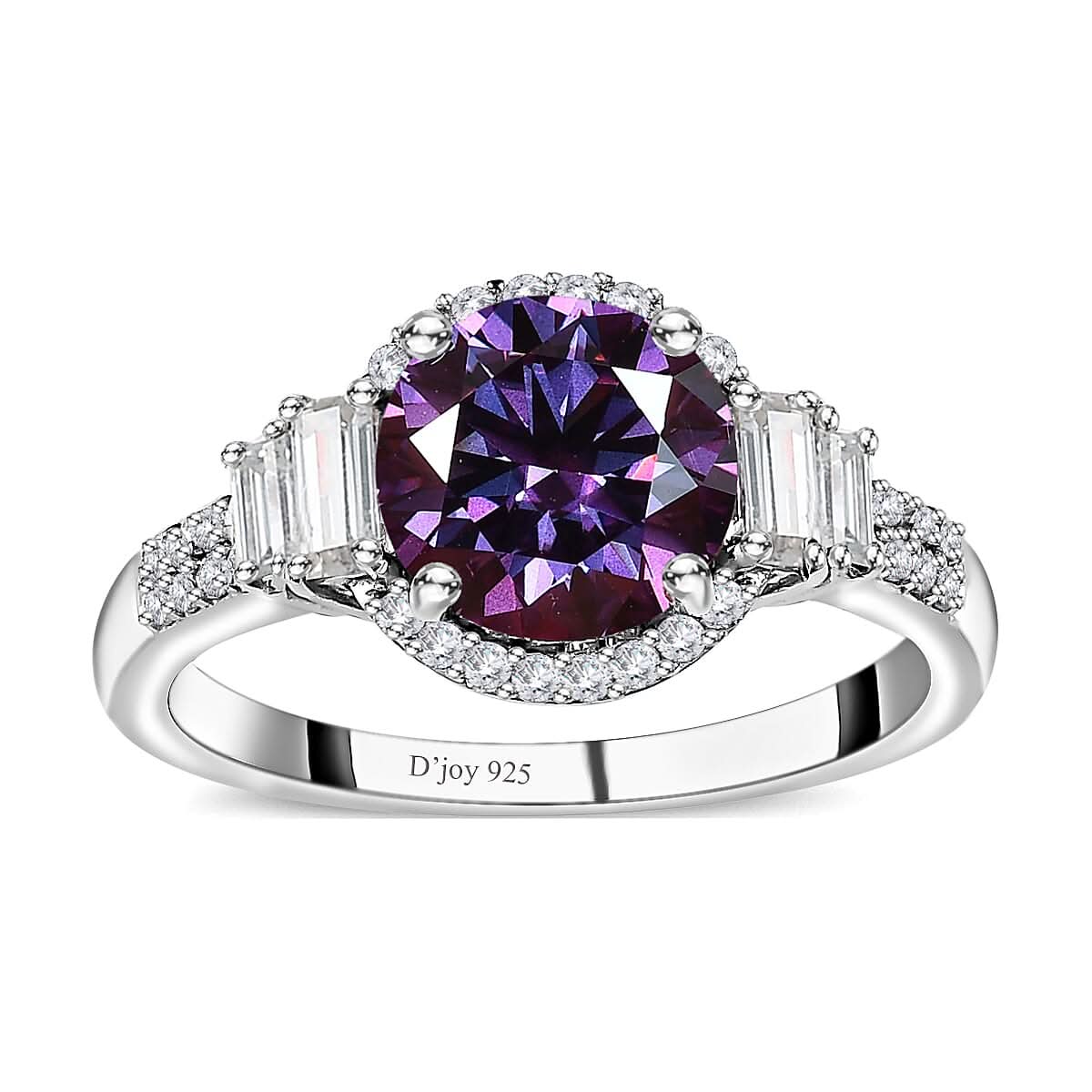 Royal Purple Moissanite and White Moissanite Ring in Platinum Over Sterling Silver 2.30 ctw