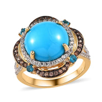 Premium Sleeping Beauty Turquoise and Multi Gemstone Ring in Vermeil Yellow Gold Over Sterling Silver 6.35 ctw (Del. in 7-10 Days)