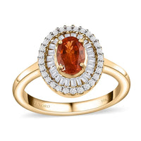 Luxoro 10K Yellow Gold AAA Nigerian Spessartite Garnet and Diamond Double Halo Ring 1.55 ctw