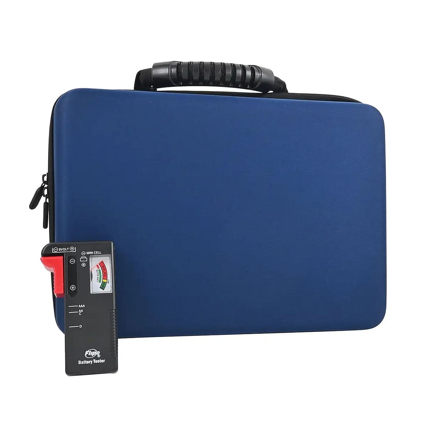 Flipo Battery Storage Case with Universal Battery Tester -Blue (Holds Up to 148 Batteries)