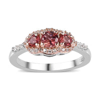 Premium Blush Tourmaline and White Zircon Trilogy Ring in Vermeil RG and Platinum Over Sterling Silver 0.80 ctw