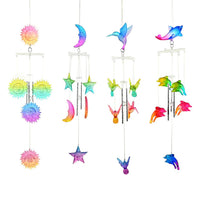 Set of 4 Colorful Wind Chimes -Dolphin, Hummingbird, Moon & Star, Sun
