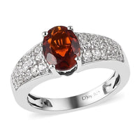 Premium Brazilian Cherry Citrine and White Zircon Ring in Platinum Over Sterling Silver 1.50 ctw