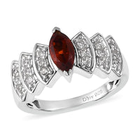 Brazilian Cherry Citrine and White Zircon Ring in Platinum Over Sterling Silver 0.90 ctw
