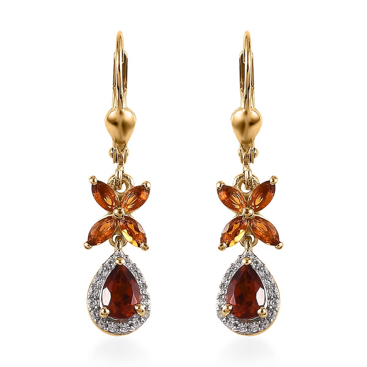 Premium Brazilian Cherry Citrine and Multi Gemstone Lever Back Earrings in Vermeil Yellow Gold Over Sterling Silver 1.80 ctw