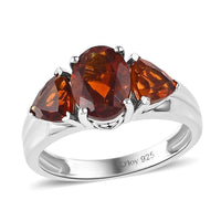 Brazilian Cherry Citrine 3 Stone Ring in Platinum Over Sterling Silver 1.90 ctw