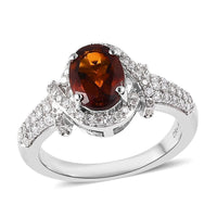 Premium Brazilian Cherry Citrine, Moissanite Ring in Platinum Over Sterling Silver (Size 10.0) 1.50 ctw