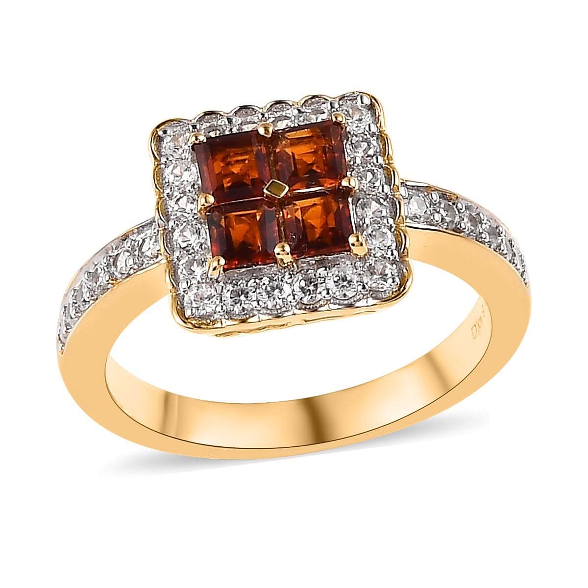 Premium Brazilian Cherry Citrine and White Zircon Ring in Vermeil Yellow Gold Over Sterling Silver 1.20 ctw