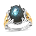 Karis Malagasy Labradorite Solitaire Ring in 18K YG Plated and Platinum Bond (Size 10.0) 6.35 ctw - Sticky add to cart bar
