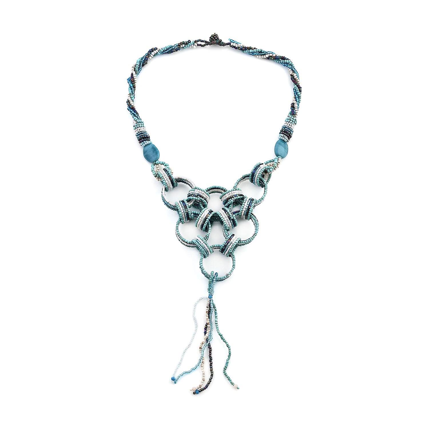 Turquoise Seed Beaded Necklace 20 Inches