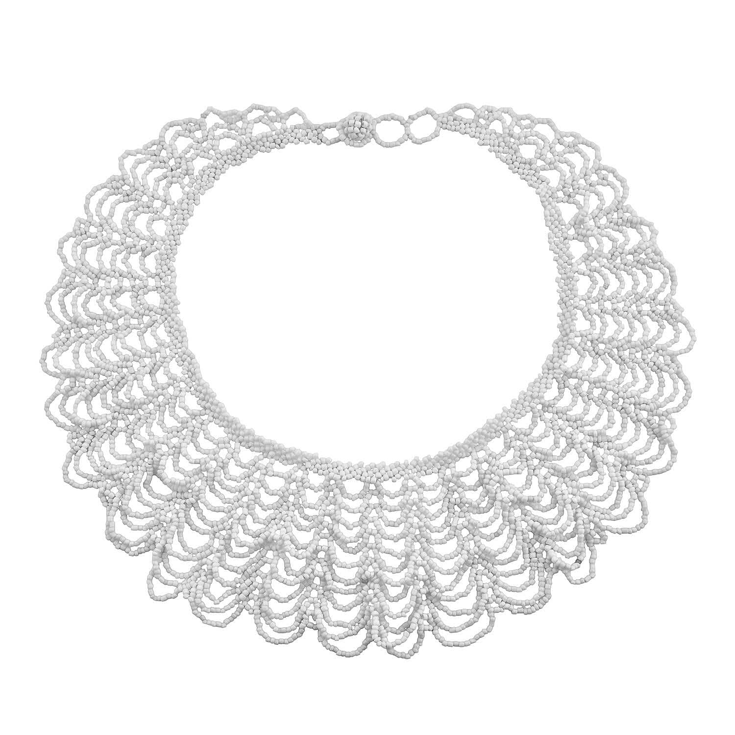 White Seed Beaded Multi Line Collar Necklace 20 Inches