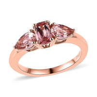Premium Blush Tourmaline 3 Stone Ring in Vermeil Rose Gold Over Sterling Silver 1.20 ctw
