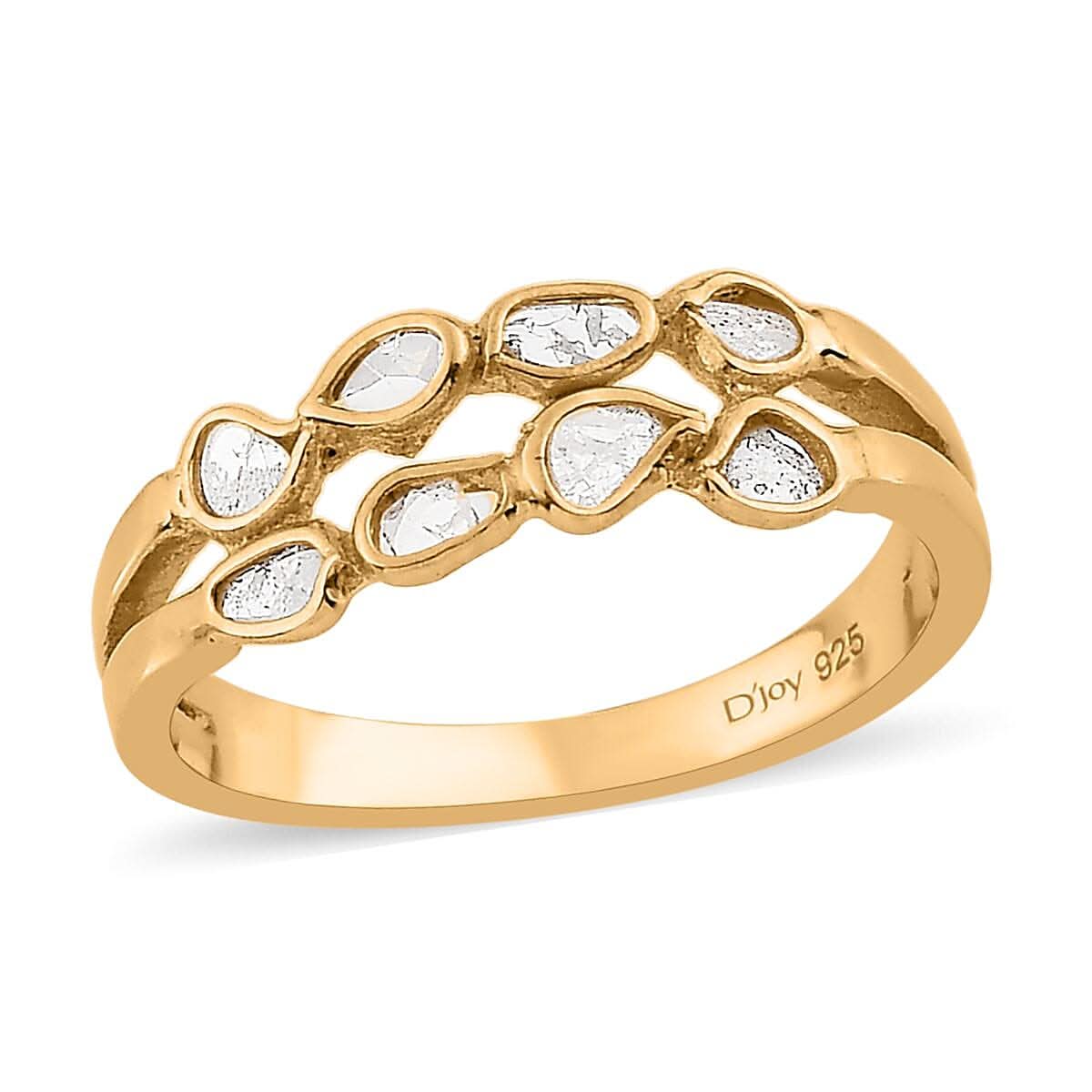 Polki Diamond Ring in 14K Yellow Gold Over Sterling Silver 0.25 ctw