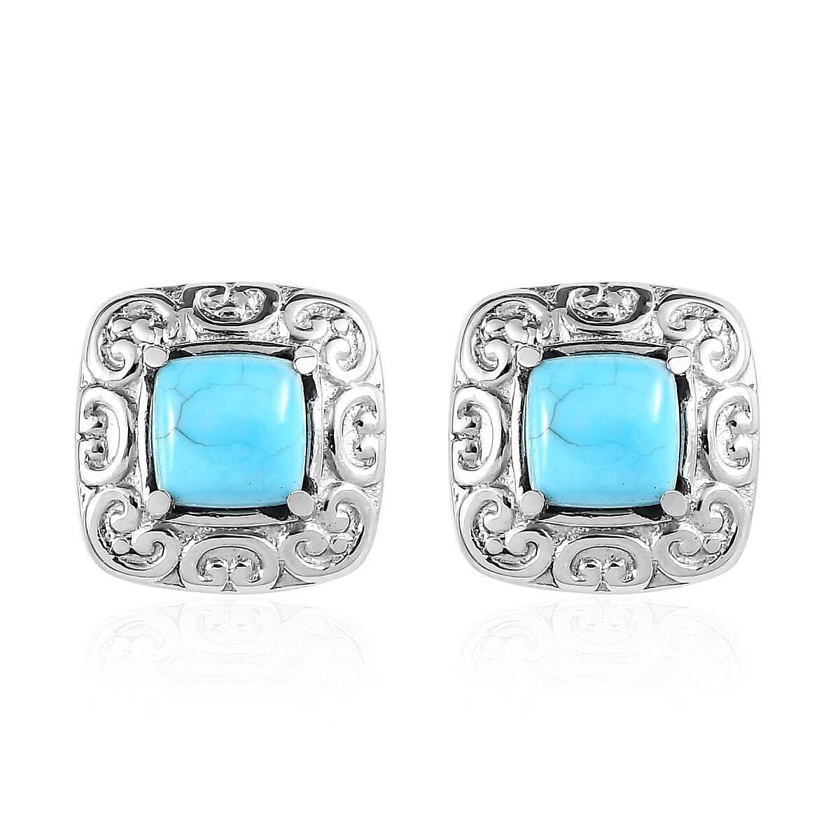 Sleeping Beauty Turquoise Solitaire Stud Earrings in Stainless Steel 1.00 ctw