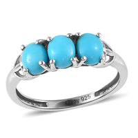Sleeping Beauty Turquoise 3 Stone Ring in Platinum Over Sterling Silver (Size 10.0) 1.10 ctw