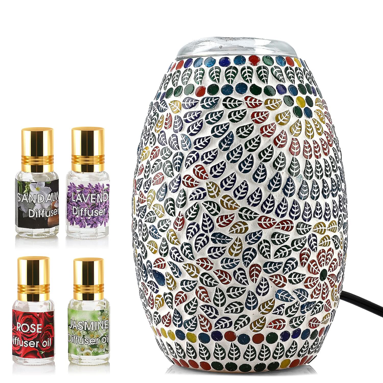 "Handcrafted Mosaic Table lamp with aroma oil bottle 5ml x 8 pcswith UL Certified Color: Multi Size: 4.5x8 Inch"