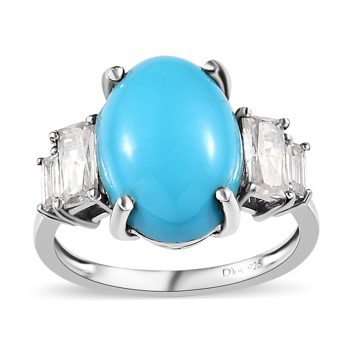 Premium Sleeping Beauty Turquoise and Moissanite Ring in Platinum Over Sterling Silver 5.65 ctw (Del. in 7-10 Days)