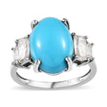 Premium Sleeping Beauty Turquoise and Moissanite Ring in Platinum Over Sterling Silver 5.65 ctw (Del. in 7-10 Days) - Sticky add to cart bar