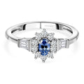 Ceylon Blue Sapphire and White Zircon Sunburst Ring in Platinum Over Sterling Silver 1.00 ctw (Del. in 7-10 Days) - Sticky add to cart bar