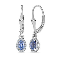 Ceylon Blue Sapphire and White Zircon Lever Back Earrings in Platinum Over Sterling Silver 0.75 ctw