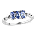 Ceylon Blue Sapphire 3 Stone Ring in Platinum Over Sterling Silver (Del. in 7-10 Days) 0.90 ctw - Sticky add to cart bar