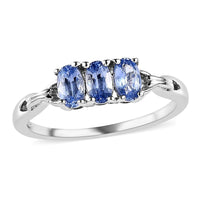 Ceylon Blue Sapphire 3 Stone Ring in Platinum Over Sterling Silver (Del. in 7-10 Days) 0.90 ctw