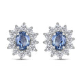 Ceylon Blue Sapphire and White Zircon Sunburst Stud Earrings in Platinum Over Sterling Silver 1.35 ctw - Sticky add to cart bar