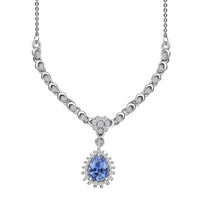 Ceylon Blue Sapphire and White Zircon Necklace 18-20 Inches in Platinum Over Sterling Silver 1.40 ctw