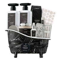 LOVERY Black Marble Tub 18pc Lavender Bath & Body Basket