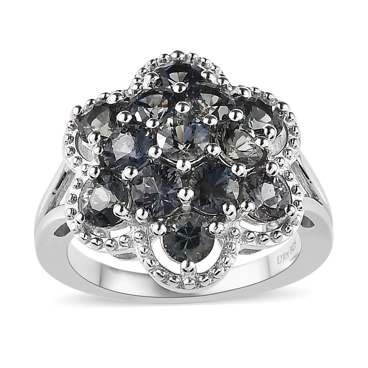 Natural Parti Sapphire Floral Ring in Platinum Over Sterling Silver (Size 6.0) 2.75 ctw