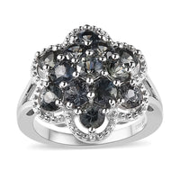 Natural Parti Sapphire Floral Ring in Platinum Over Sterling Silver (Size 6.0) 2.75 ctw