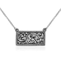 Bali Legacy Sterling Silver Floral Dogtag Necklace 20 Inches 8.85 Grams