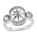 White Zircon Celestial Star White Enamel Medallion Ring in Platinum Over Sterling Silver (Size 6.0) 1.00 ctw - Sticky add to cart bar