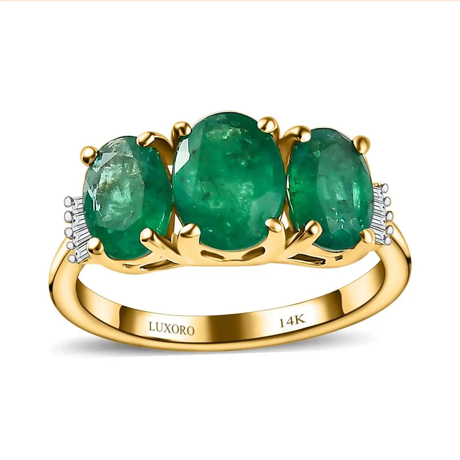 Luxoro 14K Yellow Gold AAA Kagem Zambian Emerald and G-H I3 Diamond Ring 2.75 ctw (Del. in 7-10 Days)