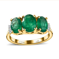 Luxoro 14K Yellow Gold AAA Kagem Zambian Emerald and G-H I3 Diamond Ring 2.75 ctw (Del. in 7-10 Days)