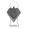 Black Sparkling Crystal Dimond Shape Tassel Clutch Bag (8.7"x7") with Handle Drop and Chain Strap - Sticky add to cart bar
