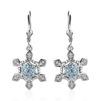 Premium Sky Blue Topaz, Moissanite Lever Back Earrings in Platinum Over Sterling Silver 0.75 ctw